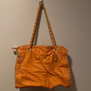 Amrita Singh Tan Leather Tote Bag with Gold Tone Hardware.